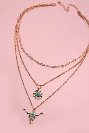 Western Bull Head Layered Necklace