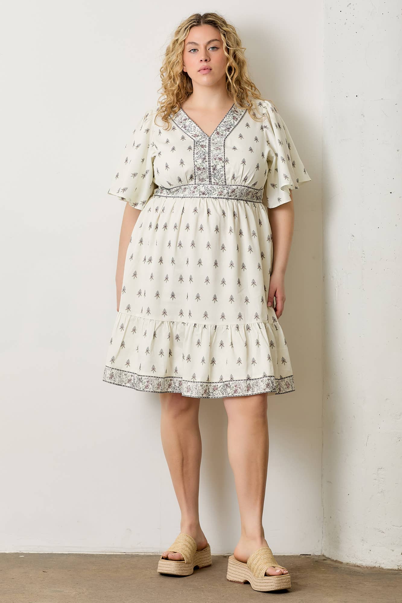 PLUS Border Print Knee Length Dress