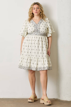 PLUS Border Print Knee Length Dress