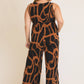 SALE PLUS Sleeveless Surplice Waist Tie Abstract Jumpsuit