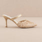 The Katie | Gold Lace Pointed Toe Mid Heel Mule