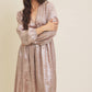 SALE SHINY NIGHTTIME METALLIC PLUNGE NECK MIDI DRESS