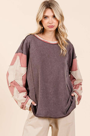 STAR PATCH LONG SLEEVE COLORBLOCK TOP
