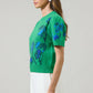 Kersey Floral Pleated Short Sleeve Sweater Top