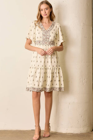 Border Print Knee Length Dress