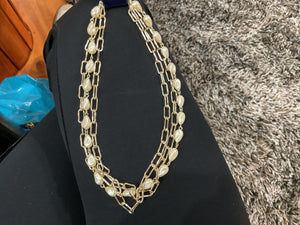 Gold Paperclip Chain and Pearl Layered Necklace