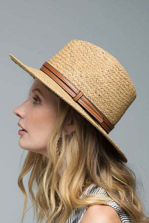 Panama Hat with Faux Leather Band Accent
