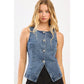 Boat Neck Fitted Denim Vest