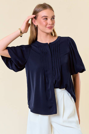 Pin Tuck Bubble Sleeve Blouse