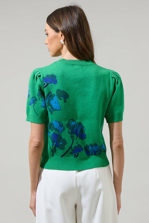 Kersey Floral Pleated Short Sleeve Sweater Top