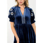 Embroidered Detail Sleeve Velvet Dress