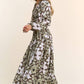Floral Print Smocked Pleated Long Sleeve Crop Top