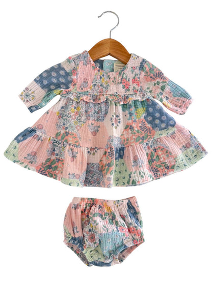 Smocked Ruffle Tiered Dress & Bloomer, Patchwork