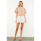 Flower Embroidered Puff Sleeve Print Top