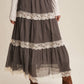 Fall for Me Tiered Lace-Trim Maxi Skirt