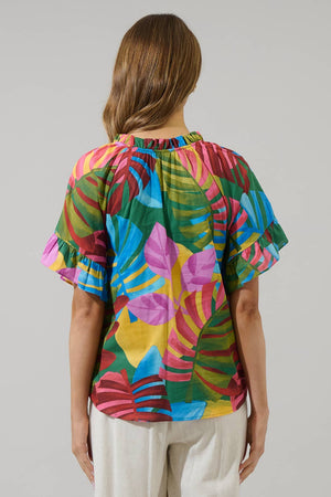 SALE Novi Tropical Erie Split Neck Top
