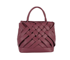Woven detailed top handle small tote bag