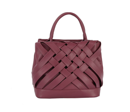 Woven detailed top handle small tote bag