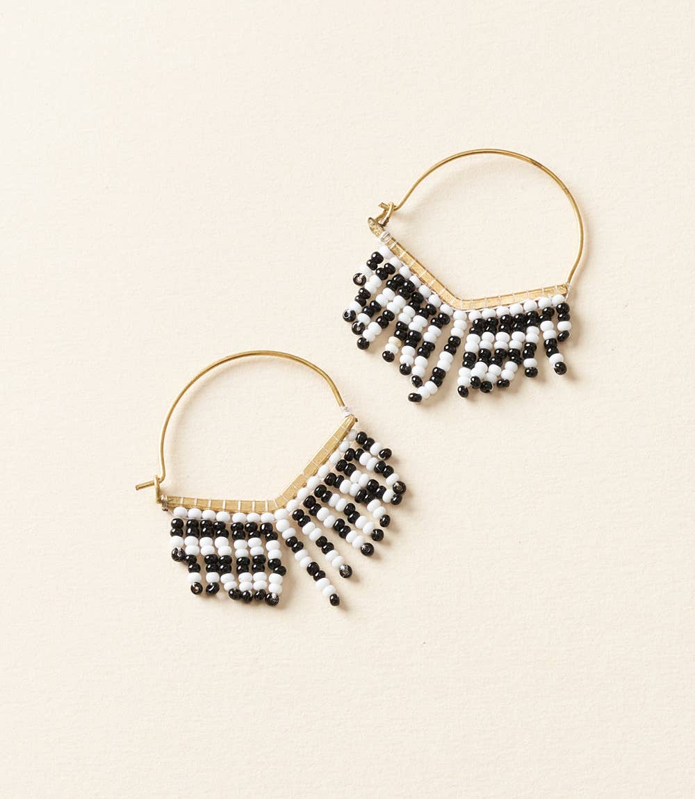 Kalapriya Beaded Fringe Earrings - Black, White