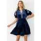 Embroidered Detail Sleeve Velvet Dress