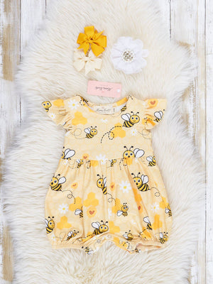 Yellow Busy Bees Ruffle Romper