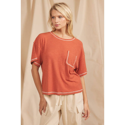 Contrast Stitch Ribbed Top