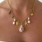 SALE Ophélie 18K Gold Non-Tarnish Shell and Pearl Charm Necklace