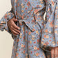 Floral Print Balloon Sleeve Denim Dress