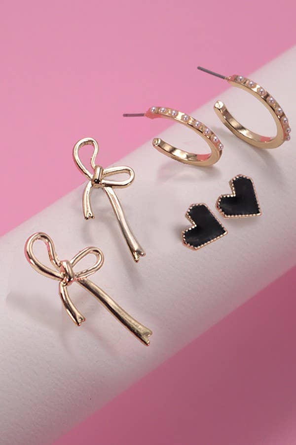 Earring Trio Bows & Hearts