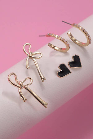 Earring Trio Bows & Hearts
