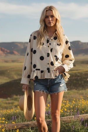 Polka Dot Ruffle Hem Shirt