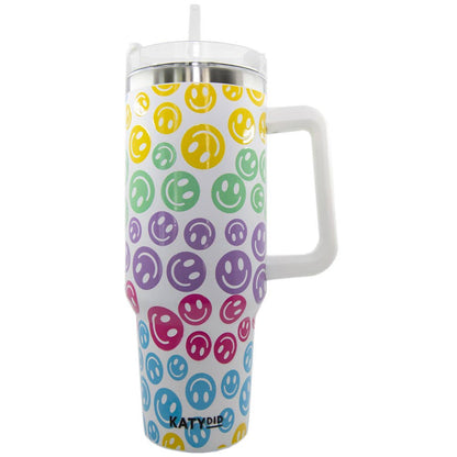 Pastel Happy Face Tumbler Cup with Handle