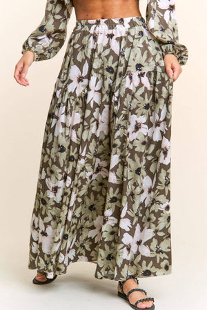 Multicolor Floral Print Tiered Maxi Skirt