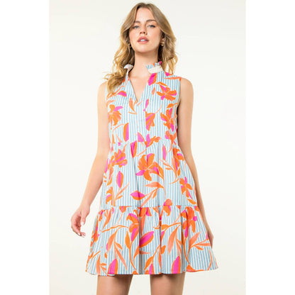 Morgan Sleeveless Flower Striped Dress