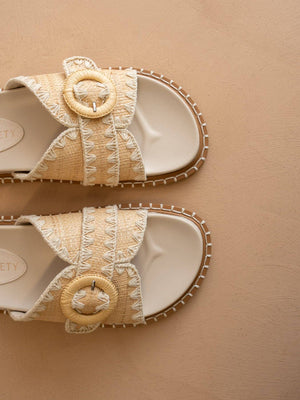 The Sunnie | Natural Raffia Buckle Slide