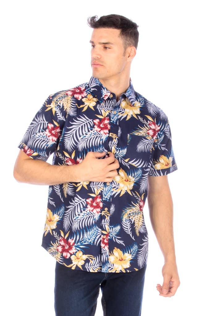 Men's Printed Woven Hawaii Floral Short Sleeve Cotton Shirt