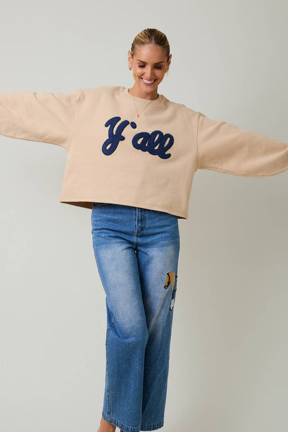 CREW NECK "Y'ALL" FLOCKED SWEATSHIRT