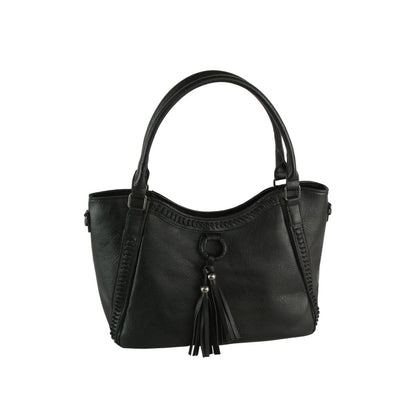 Whipstitch Tassel Bead Accented Shoulder Tote