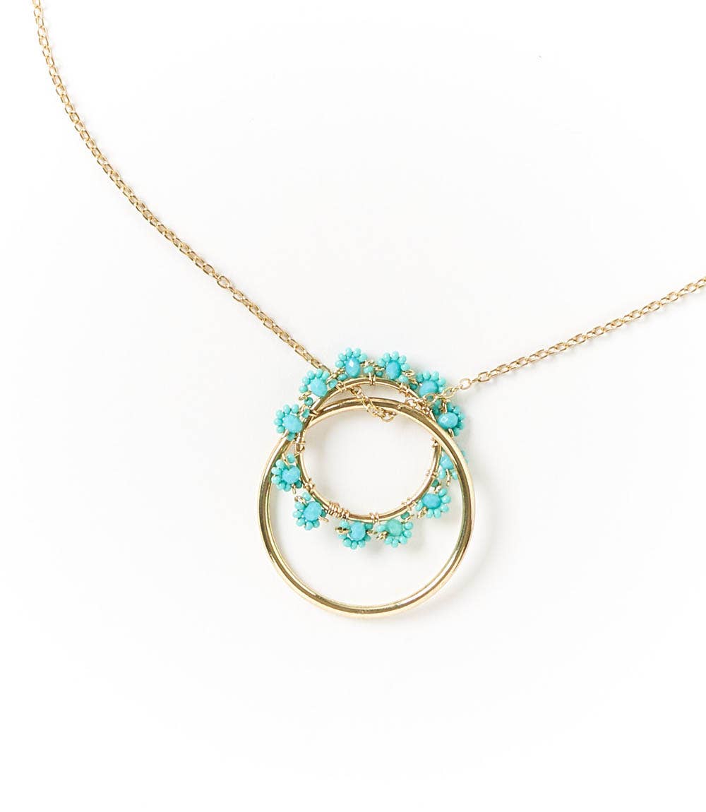 Jatasya Beaded Hoop Pendant Necklace - Turquoise, Gold