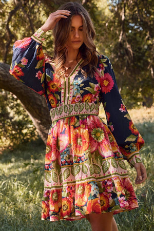 Katy Floral Border Printed Mini Dress