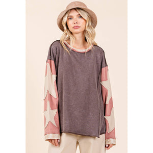 STAR PATCH LONG SLEEVE COLORBLOCK TOP