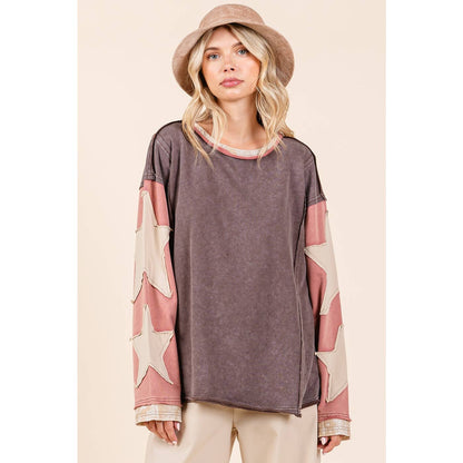STAR PATCH LONG SLEEVE COLORBLOCK TOP