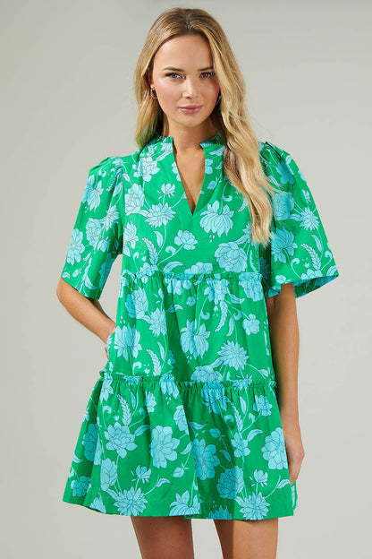Waterlilly Floral Tomales Split Neck Shift Dress