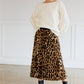 Leopard Print Pleated Midi Skirt