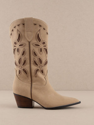 The Zinnia | Khaki Laser Cut Western Boot