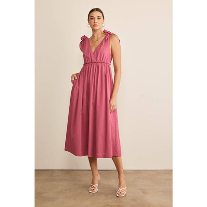 Raspberry Sorbet Shoulder Tie Midi Dress