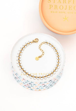 Seeds of Hope Bracelet in Ivory- 14K Gold Plated Enamel Delicate Chain Bracelet