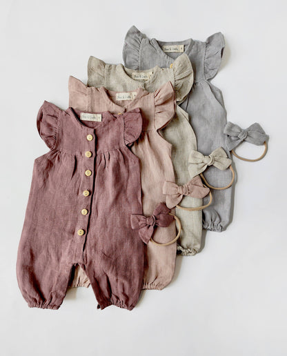 Baby girl Linen button bubble Jumper | Jennifer Romper II