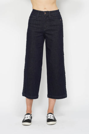 High Waisted Side Seam Braid Detail Crop Wide