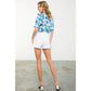 Flower Print Smocked Sleeve Peplum Top